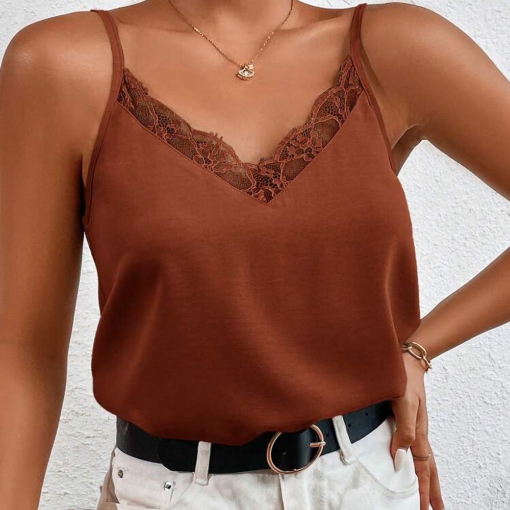 V neck tank top Contrast Lace Cami Top navy blue 💙 - Picture 15 of 15